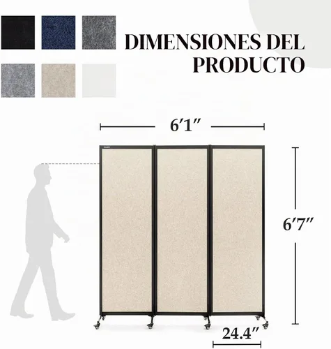 Vista 2 de Room Partition 2.0 Versión de actualización,6'L* 6'7"H,3 Panel, Beige
