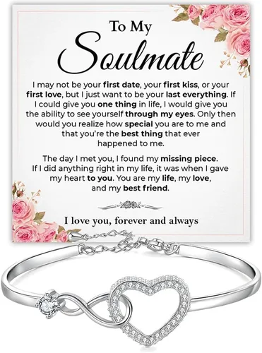 Vista 16 de Pulsera Para Mi Alma Gemela, pulsera de alma gemela para mujeres, regalo de joyería de alma gemela de novio, marido, amigo con tarjeta de mensaje