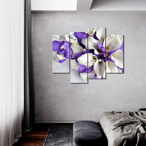 Vista 2 de Arte de pared de flores moradas, lienzo de lirio de cala, ramo de flores, fotos de cocina, impresión en lienzo con flores para sala de estar