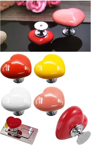 Vista 5 de Love Heart - Botón de inodoro con forma de corazón, botón de repuesto para inodoro, sin necesidad de perforar agujeros, pomos de cajón, decoración