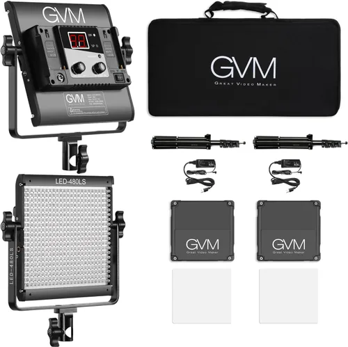 Vista 8 de GVM Paquete de 2 Kits de Iluminación de Video LED con Control por APP, Bicolor Variable 2300K~6800K con Pantalla Digital de Brillo del 10~100%