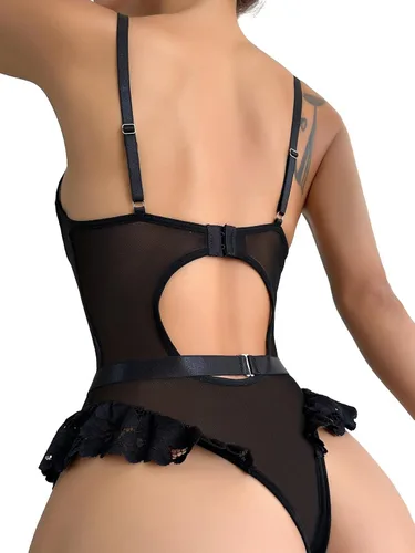 Vista 2 de Lilosy Conjunto de lencería sexy con aros de encaje floral de encaje transparente, 2 piezas