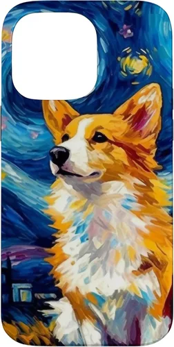 Vista 21 de Carcasa para iPhone 16 Welsh Corgi Dog Starry Night Van Gogh Welsh Corgi