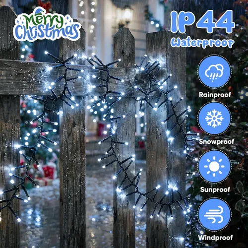 Vista 4 de Quntis Luces de árbol de Navidad en racimo, 1000 LED, impermeables, para exteriores, 33 pies, luces de racimo de petardo de Navidad parpadeantes, 8