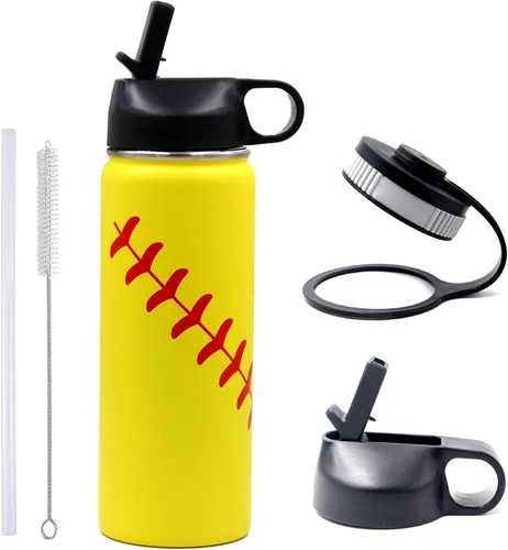 Vista 16 de Botella de agua de baloncesto de 12 onzas, botella de agua deportiva aislada al vacío de acero inoxidable con popote y 2 tapas, botella de agua