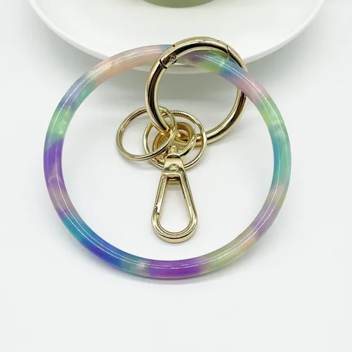 Vista 2 de Junyuerly Pulsera de llavero para mujer, llavero redondo de acetato con clip