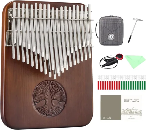 Vista 3 de Piano de pulgar Hluru Kalimba (17 teclas Lifetree) Single-row C major kalimba with solid walnut slope board, pickup and carved Life Tree design