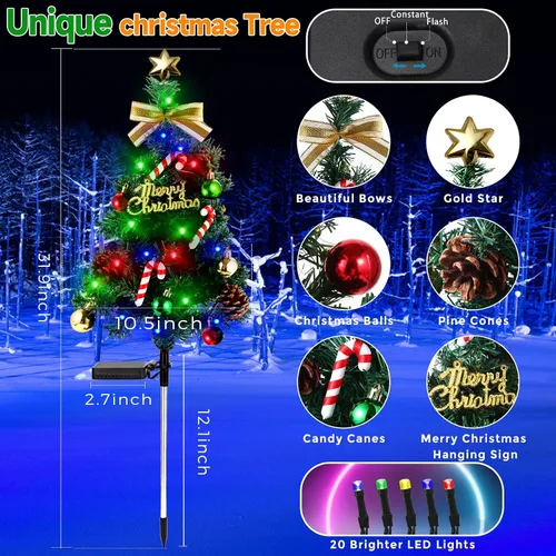 Vista 3 de Luces solares para árbol de Navidad al aire libre, impermeables, 2 unidades, decoraciones de Navidad, luces de árbol de Navidad, decoración