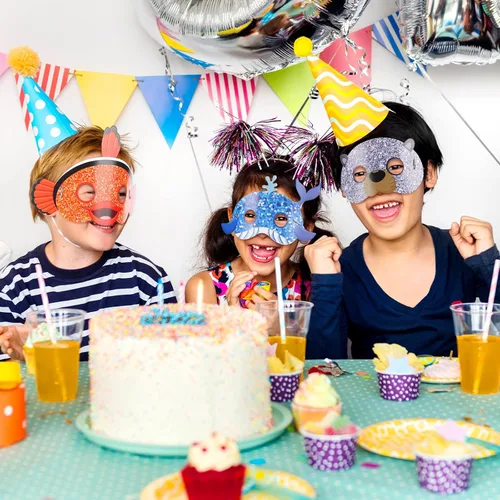 Vista 3 de Minatee 24 máscaras para niños bajo el mar, océano, animales, cumpleaños, divertidas máscaras para niños, suministros de fiesta bajo el mar, océano