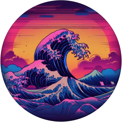 Vista 3 de Synthwave - PopSockets de arte japonés con gran ola de Kanagawa PopSockets intercambiables