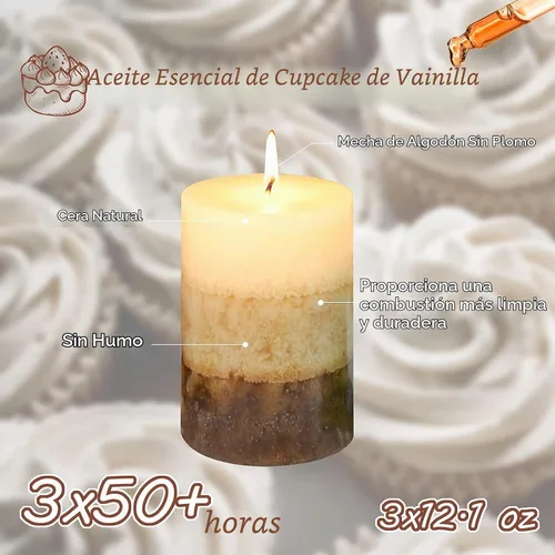 Vista 4 de Pillar Candles - Vela perfumada de Immeiscent para aromaterapia, con aroma a cupcake de vainilla, de 50 horas de combustión limpia, velas moteadas