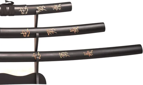 Vista 7 de Sword Valley Authentic Hanakiri Samurai Sword 3-Piece Set with 3-Tier Display Stand - Dragon Engraved Scabbards, Stainless Steel Blades, Waxed