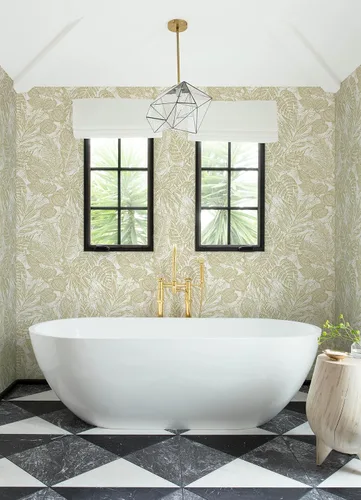 Vista 3 de Scott Living Papel pintado de hojas de palma amarillas de Brentwood
