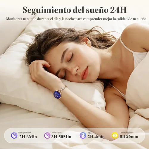 Vista 3 de Relojes inteligentes para mujer, pantalla AMOLED de 1.04", responder/hacer Oro rosa