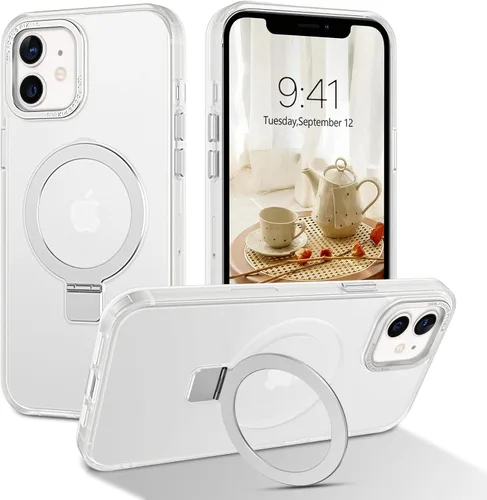Vista 10 de Telaso Magnético para Funda de iPhone 12 Mini, Compatible con Magsafe con Soporte de Anillo Magnético, Funda Protectora de Grado Militar con Parte
