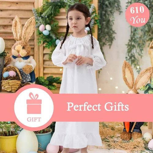 Vista 2 de Camisones para niñas, vestidos de pijama vintage de algodón para niñas, pijamas de manga larga para niños