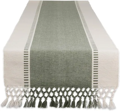 Vista 18 de DII Dobby - Camino de mesa tejido a rayas, 13x72 (13x77.5, con fleco incluido), verde alcachofa Camino de mesa decorativo tejido
