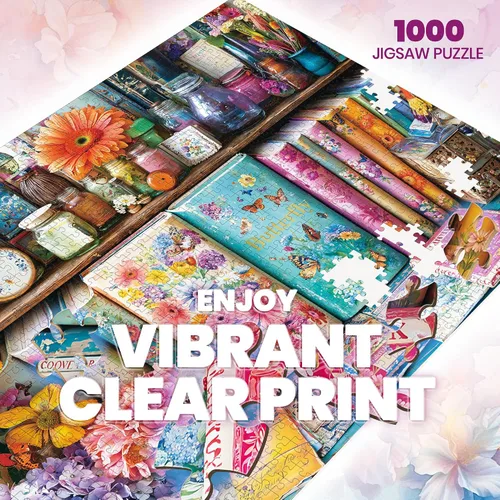 Vista 2 de Rompecabezas para adultos de 1000 piezas, rompecabezas florales de libro vibrante