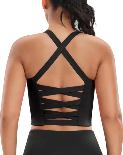 Vista 2 de Sujetadores deportivos acolchados para mujer, con tirantes delgados, para entrenamiento, con tirantes delgados, conjuntos de camisetas sin mangas
