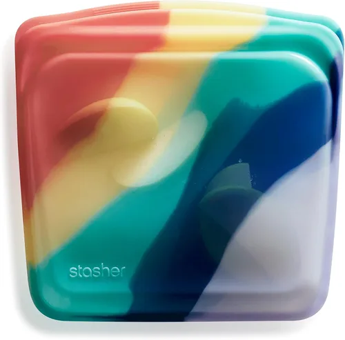 Vista 17 de Bolsa de almacenamiento reutilizable de silicona premium Stasher para sándwiches, color aqua, apta para microondas, sous vide, lavavajillas, horno