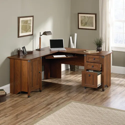 Vista 4 de Sauder Carson Forge Escritorio de computadora esquinero, color cerezo., Material Reciclado
