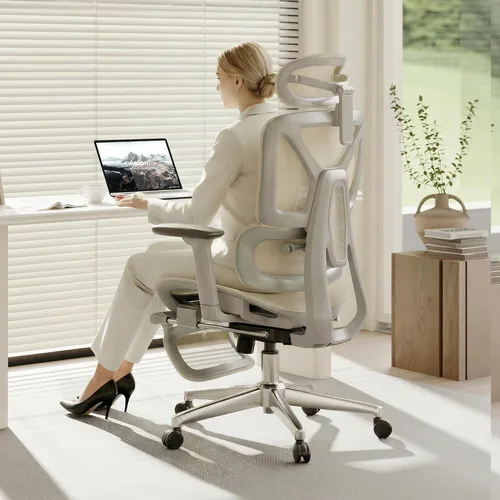 Vista 17 de FLEXISPOT ErgoX - Silla de oficina ergonómica premium con reposapiés, reposabrazos 3D ajustables, soporte lumbar dinámico, función de reclinación e