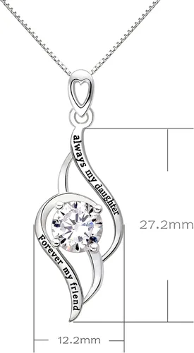 Vista 3 de Collar con colgante de amor con circonita cúbica de plata "always my daughter forever my friend" ALOV Jewelry, Metal, Circonia cúbica