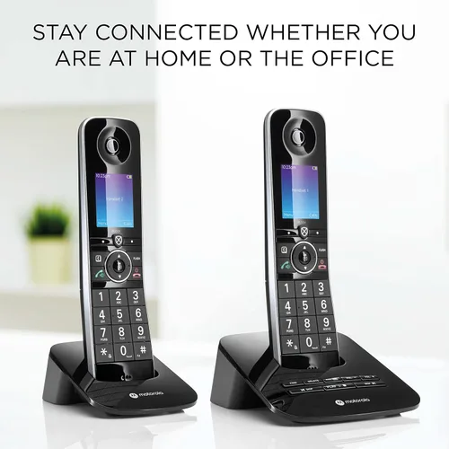 Vista 4 de Motorola Voice D8712 - Sistema de teléfono inalámbrico con 2 teléfonos digitales + Bluetooth a celda, contestador automático, bloque de llamadas