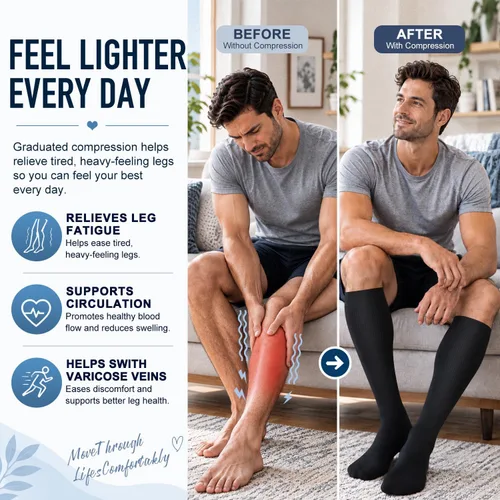 Vista 2 de Copper Compression Socks for Women & Men (6 pairs) - Best Support for Nurses, Running, Hiking, Recovery 01 Rayas Negras
