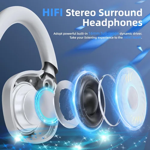 Vista 12 de vinamass Auriculares de Oreja Abierta, Auriculares de Conducción de Aire Bluetooth 5.4, Auriculares Inalámbricos con Cordón de Baliza LED, 10H