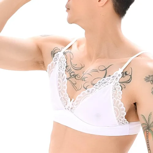 Vista 3 de ABAFIP Ropa interior de encaje para hombre, brasier floral, con lazo, cintura baja, bragas transparentes, bikini, ropa de dormir