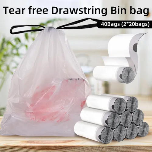 Vista 2 de Bolsas de basura de 4 galones, 40 bolsas de basura con cordón, forros gruesos sin perfume para baño, dormitorio, oficina