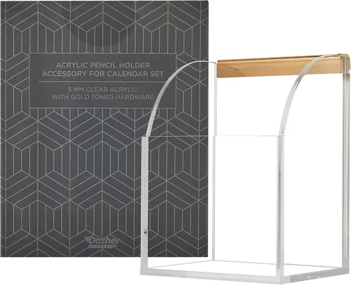 Vista 5 de Portalápices acrílico para calendario de pared transparente, organizador de 3.7 x 3 x 5 pulgadas con herrajes dorados para bolígrafos, lápices