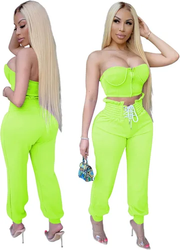 Vista 3 de Women Two Piece Sexy Casual Sleeveless Off Shoulder Backless Smocked Drawstring Solid Crop Top