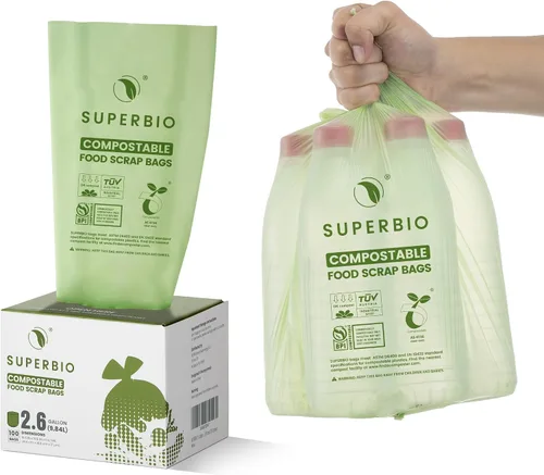 Vista 14 de SUPERBIO Bolsas compostables para restos de comida con asa de 1.6 galones, bolsas pequeñas de compost con asas, 50 unidades, 2 paquetes, BPI y OK