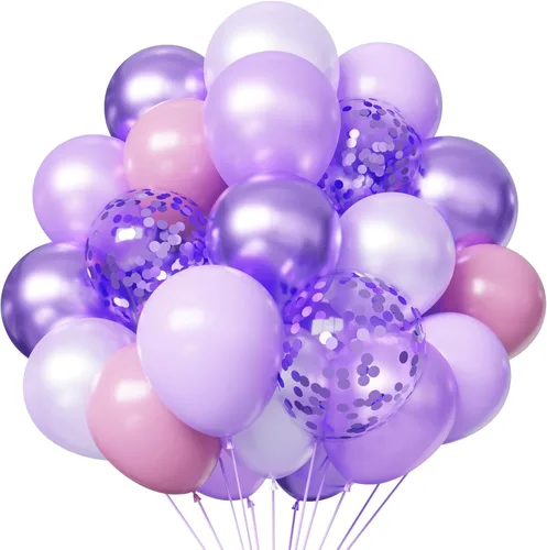 Vista 12 de Globos rosa y naranja, 55 globos de color rosa claro de 12 pulgadas, globos de confeti rosa y naranja para baby shower, cumpleaños, boda