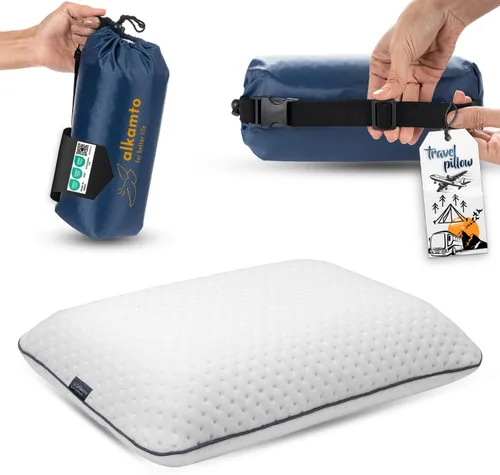 Vista 7 de alkamto Almohada de espuma viscoelástica de 27.5 x 18 pulgadas, almohada ergonómica de apoyo para el cuello, certificada Oeko-Tex, funda