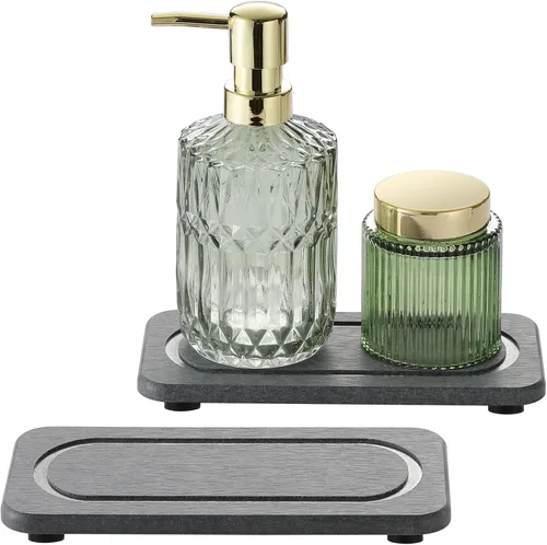 Vista 13 de Paquete de 2 bandejas de fregadero de piedra de diatomita, tapete de grifo absorbente de agua para encimera de cocina y baño, jabonera decorativa