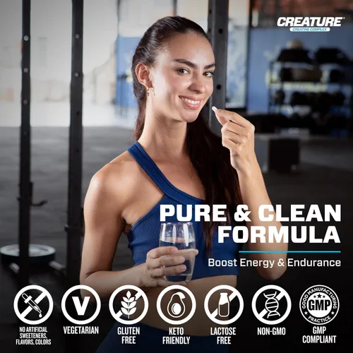 Vista 6 de CREATURE® Creatine Complex - Cápsulas de monohidrato de creatina con 5 tipos de creatina, incluyendo Con-Crēt® creatina HCL, promueve los músculos