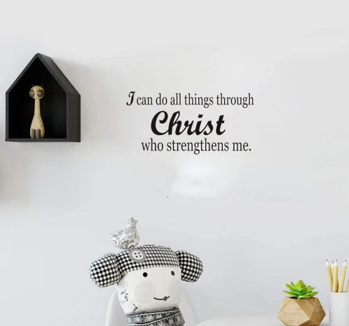 Vista 3 de Calcomanía de pared con texto en inglés "I Can Do All Things Through Christ Who Strengthens me" (22.4 x 8 pulgadas)