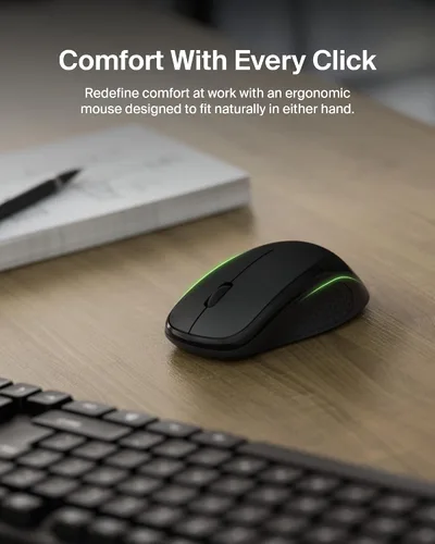 Vista 4 de Belkin Teclado y mouse inalámbricos con receptor USB-A, juego de teclado con mouse inalámbrico, diseño ergonómico para el hogar, oficina