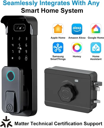 Vista 2 de Cerradura inteligente, compatible con la materia, funciona con Apple Home, Alexa, Google, cerraduras electrónicas para valla al aire libre