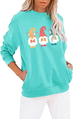 Vista 3 de Sudadera de manga larga con cuello redondo para mujer, diseño de gnomos de Navidad, con bolsillos, para entrenamiento