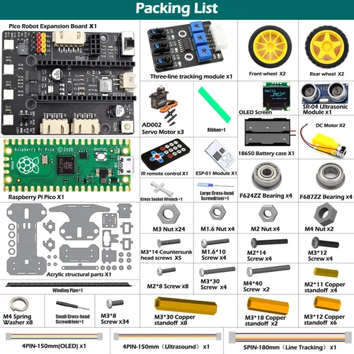 Vista 2 de Adeept Kit de coche inteligente compatible con Raspberry Pi Pico, seguimiento de línea, evitación de obstáculos, luz colorida, DIY STEM IR control