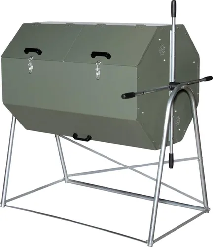 Vista 8 de Jora Composter JK 270 - Vaso de compostaje de doble cámara para exteriores, 70 galones, construcción de acero galvanizado