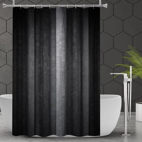 Vista 17 de Gibelle Cortina de ducha pequeña de 36 x 72 pulgadas, juego estrecho medio negro y gris, tela moderna abstracta para baño, textura de vidrio fresco