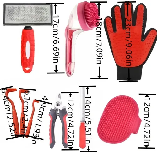 Vista 2 de Pet Grooming Kit 9 in 1 Dog Cat Grooming Tools with Slicker Brush Bath Brush Nail Clipper File Grooming Glove Tick Remover Tools for Small Medium
