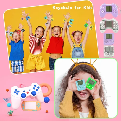 Vista 7 de Paquete de 24 llaveros de videojuegos, recuerdos de fiesta de videojuegos, mini multicolores, llavero a granel para niños, suministros de fiesta