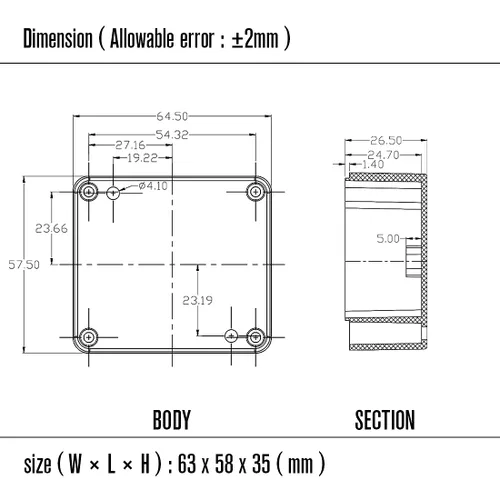 Vista 8 de LeMotech Caja de conexiones eléctricas de plástico ABS Caja de proyectos IP65 impermeable Caja de derivación universal para electrónicas Negro 2.48x