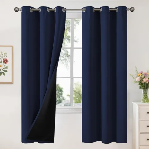 Vista 125 de YoungsTex - Cortinas 100% opacas para dormitorio, con aislamiento térmico y ojales, cortinas oscuras negras con capa pesada para ventana de sala